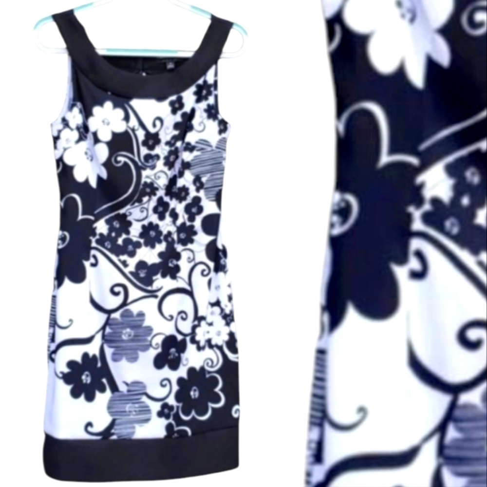 Connected Apparel Black & White Floral Sleeveless Dress 10